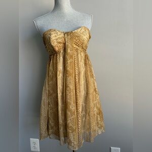 Express Gold Metallic Strapless or straps Silk Blend Dress Party Cocktail Size 2